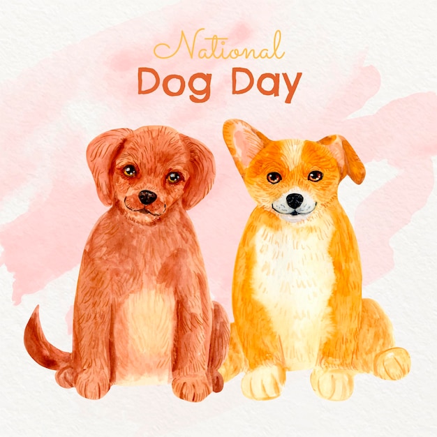 Ilustração do dia nacional do cão pintada à mão em aquarela