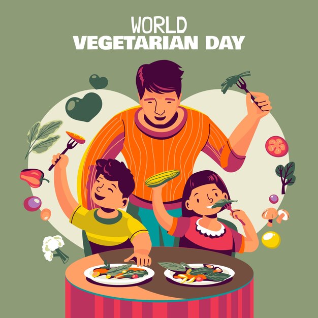 Ilustração do dia vegetariano do mundo plano