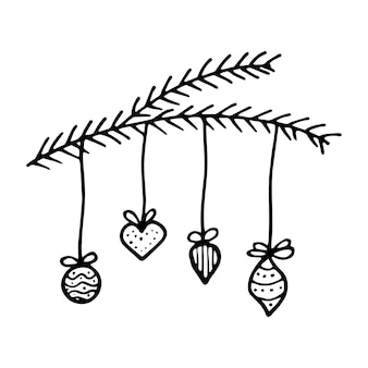 Ilustração do estilo do doodle do natal do inverno do vetor simples. ilustração desenhada à mão no estilo de arte em branco sobre fundo preto. criação de design para reveillon, inverno, natal