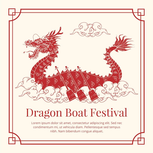 Ilustração do festival de barco dragão desenhada à mão