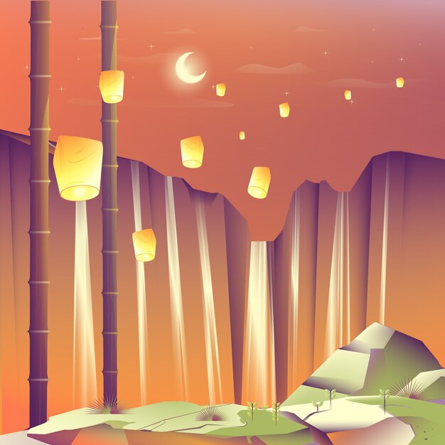 Ilustração do festival de lanterna gradiente