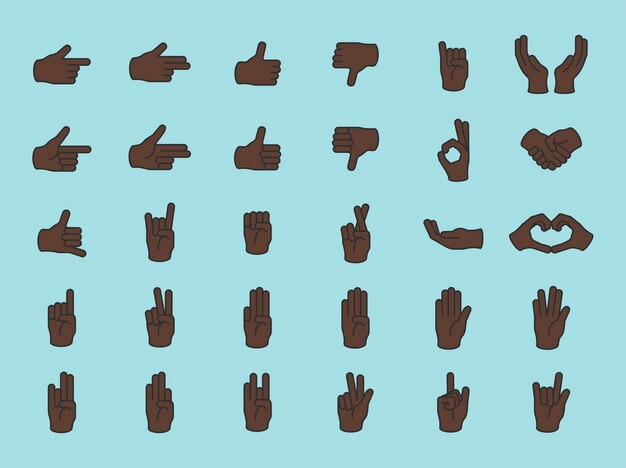 Ilustração do gesto de mãos definido em linha fina