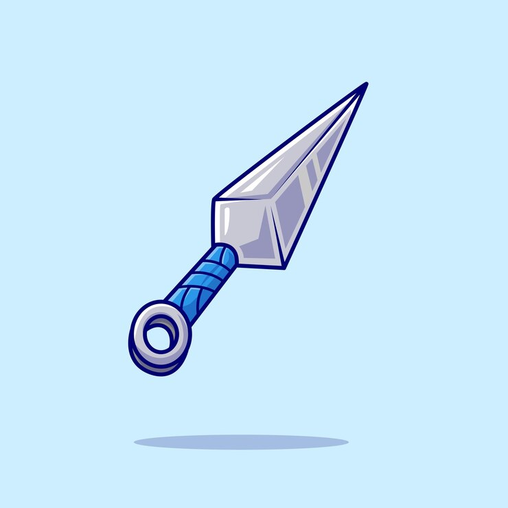 Vetor grátis ilustração do ícone do vetor dos desenhos animados da espada de kunai. conceito de ícone de objeto ninja isolado plano de vetor premium