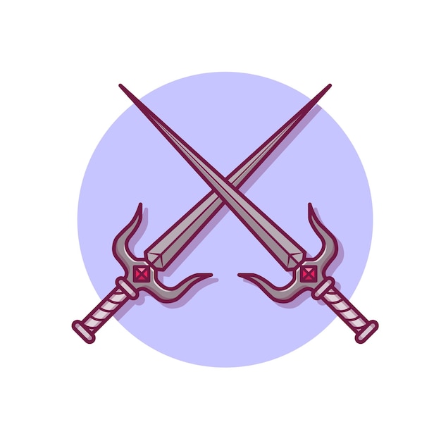 Ilustração do ícone do vetor dos desenhos animados da espada trisula conceito do ícone do objeto ninja isolado vetor premium