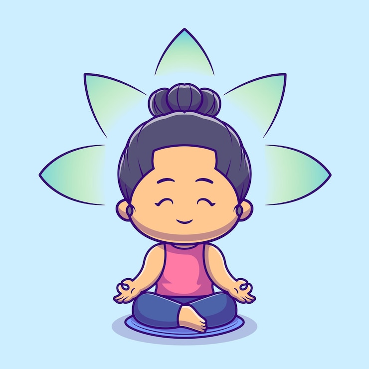 Vetor grátis ilustração do ícone do vetor dos desenhos animados da ioga da meditação da mulher bonito. conceito de ícone do esporte de pessoas isolado vetor premium. estilo flat cartoon