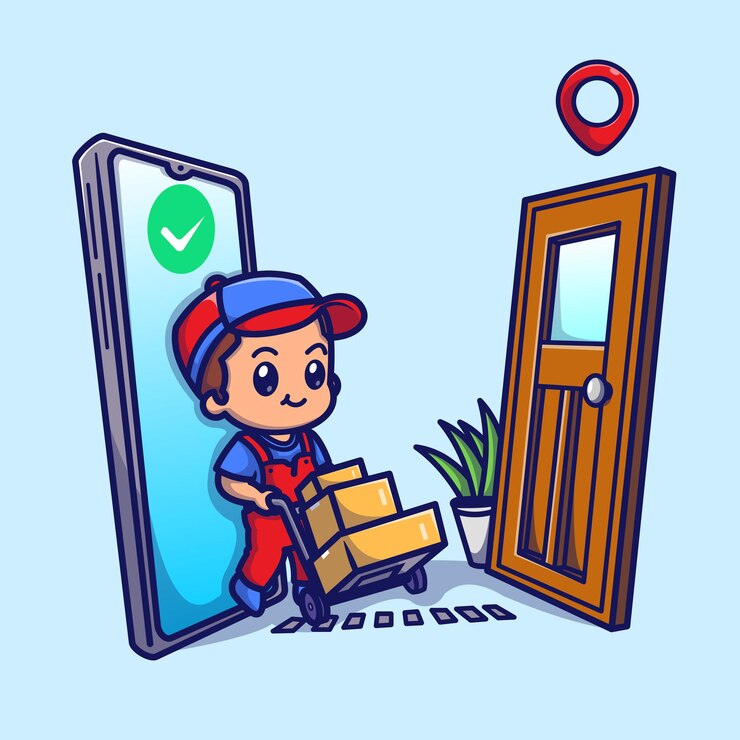 Vetor grátis ilustração do ícone do vetor dos desenhos animados do pacote de entrega do correio bonito. conceito de ícone de negócios de pessoas isolado vetor premium. estilo flat cartoon