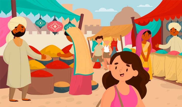 Vetor grátis ilustração do mercado de bazar árabe