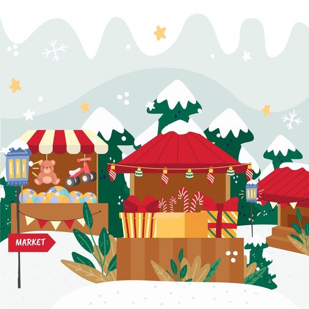 Ilustração do mercado de natal plana
