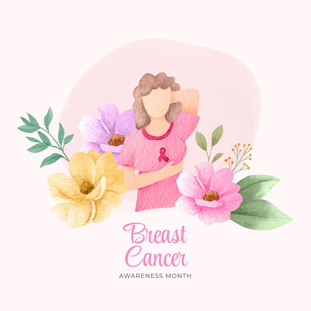 Ilustração do mês de conscientização do câncer de mama em aquarela