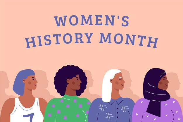 Ilustração do mês de história das mulheres planas