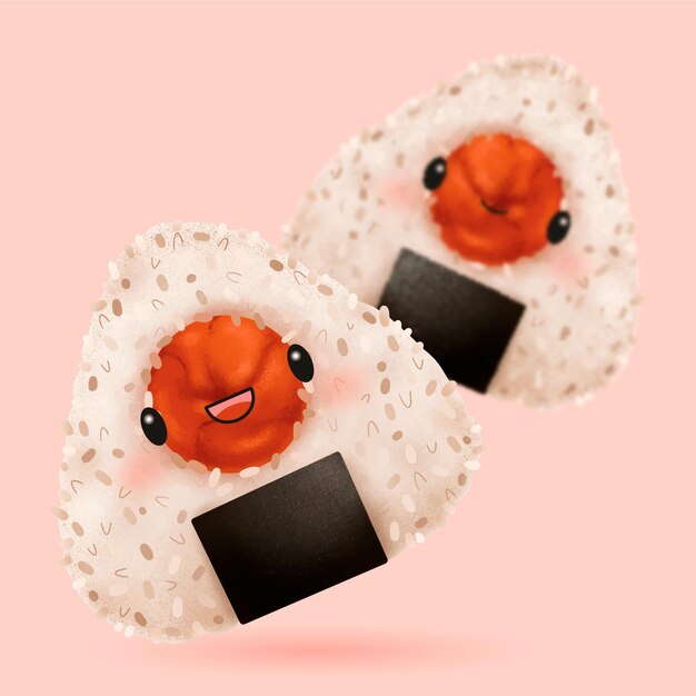 Ilustração do onigiri Kawaii umeboshi