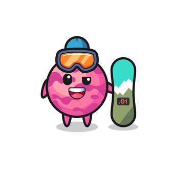 Ilustração do personagem da colher de sorvete com estilo de snowboard