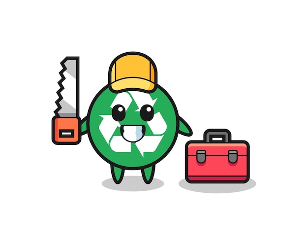 Ilustração do personagem de reciclagem como marceneiro, design bonito