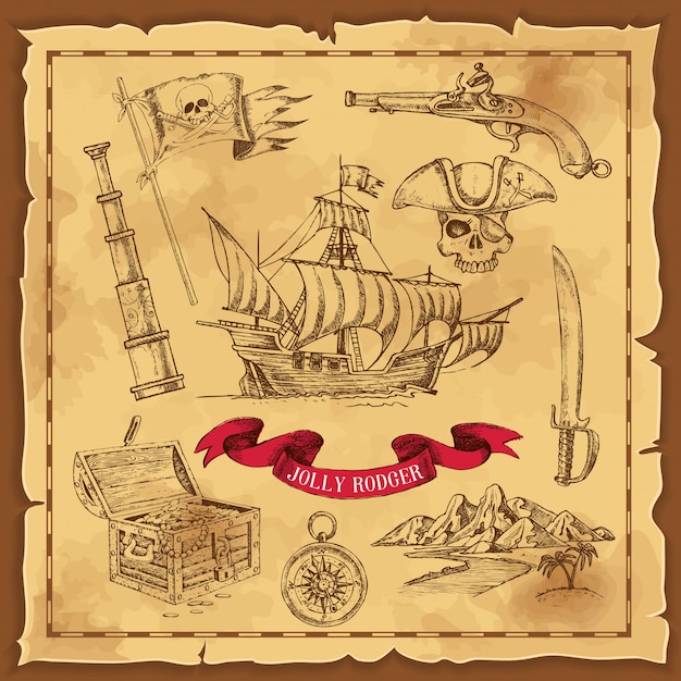 Ilustração do pirate elements hand drawn