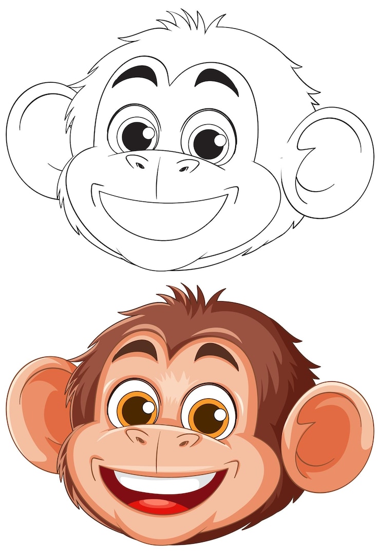 Vetor grátis ilustração do rosto alegre do macaco de desenho animado