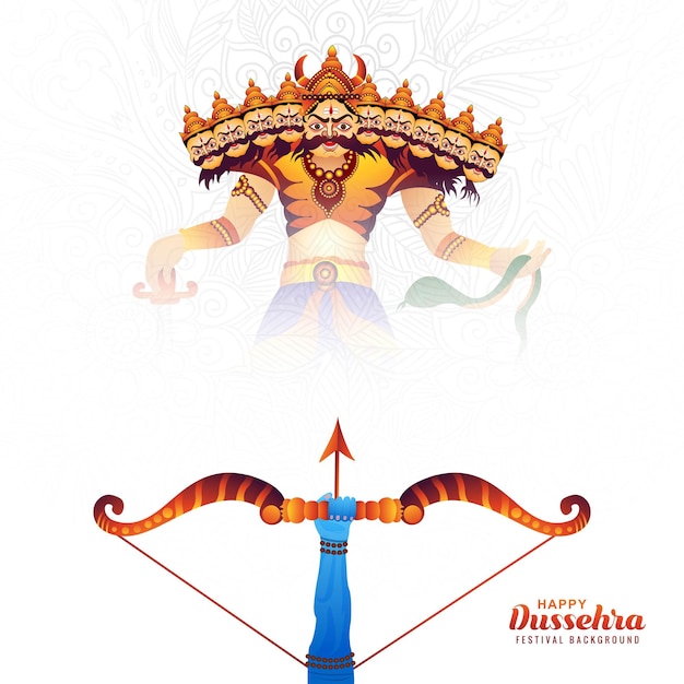 Vetor grátis ilustração do senhor rama matando ravana no fundo do festival de dussehra feliz