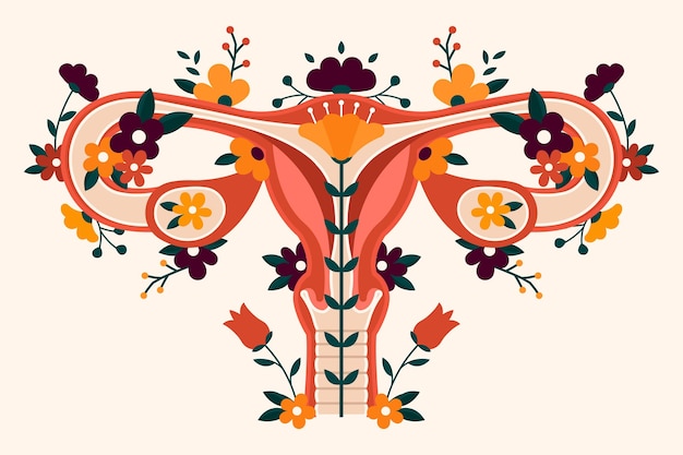 Vetor grátis ilustração do sistema reprodutor feminino com flores