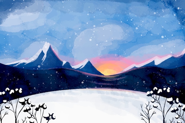 Vetor grátis ilustração do solstício de inverno em aquarela