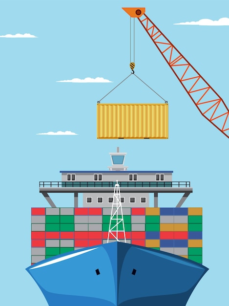 Ilustração do transporte marítimo e do comércio mundial