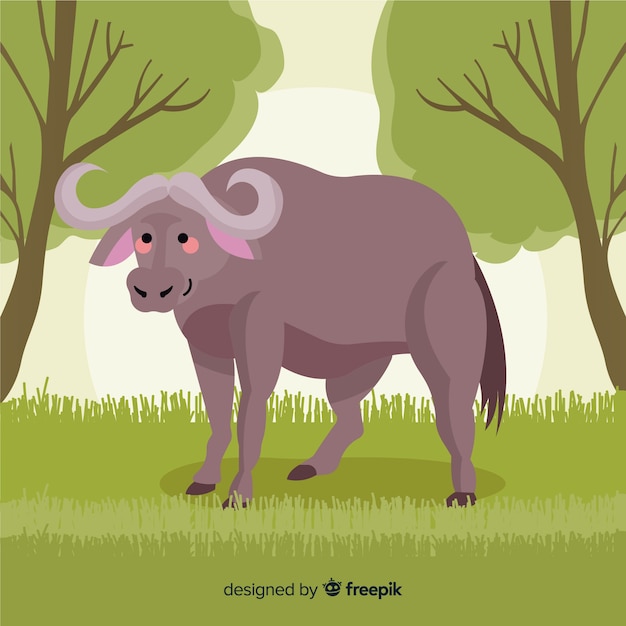 Vetor grátis ilustração dos desenhos animados de búfalo da vida selvagem