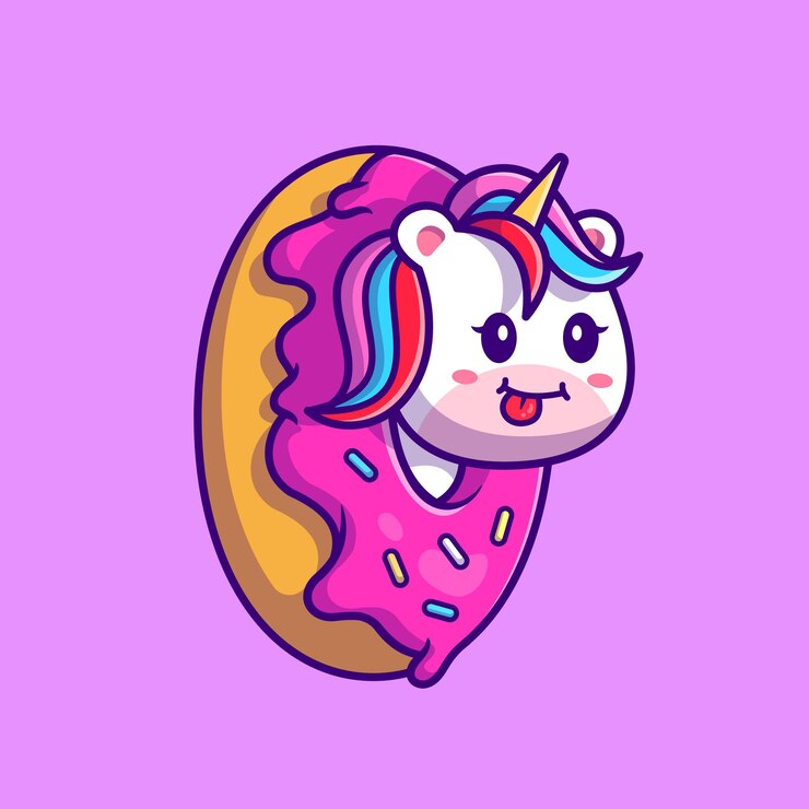 Vetor grátis ilustração dos desenhos animados de donut de unicórnio fofo. estilo flat cartoon