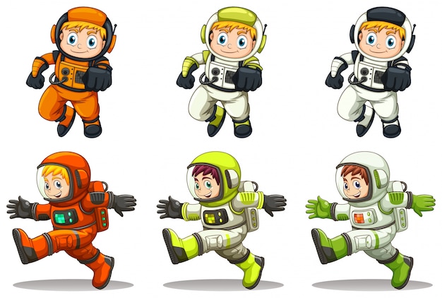 Vetor grátis ilustração dos jovens astronautas em um fundo branco