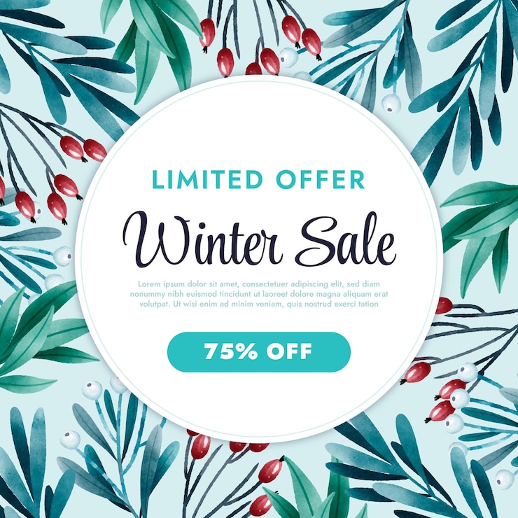 Vetor grátis ilustração e banner de venda de inverno em aquarela