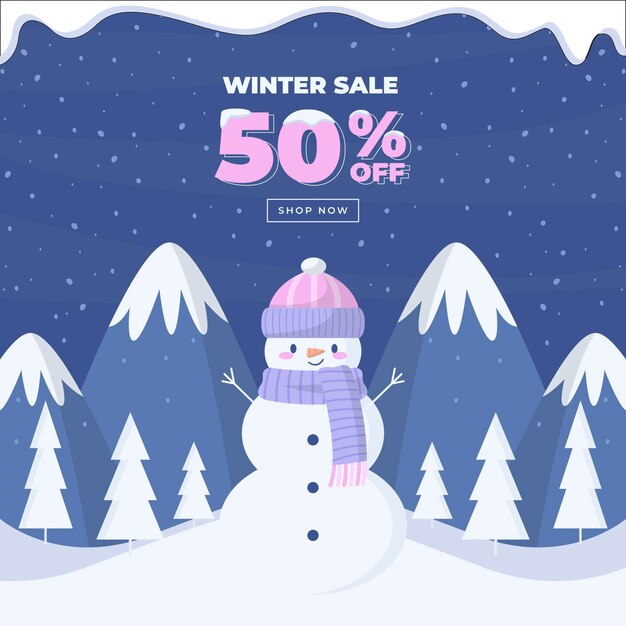 Ilustração e banner de venda plana de inverno