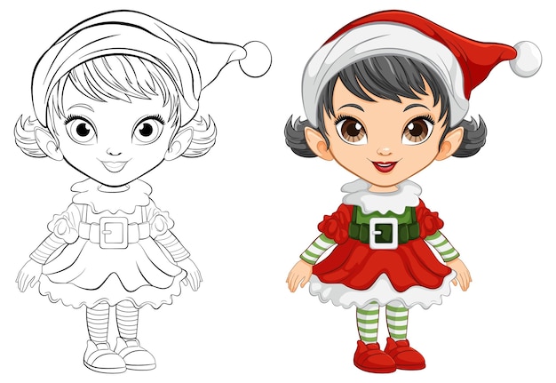 Vetor grátis ilustração e coloração de festive elf girl