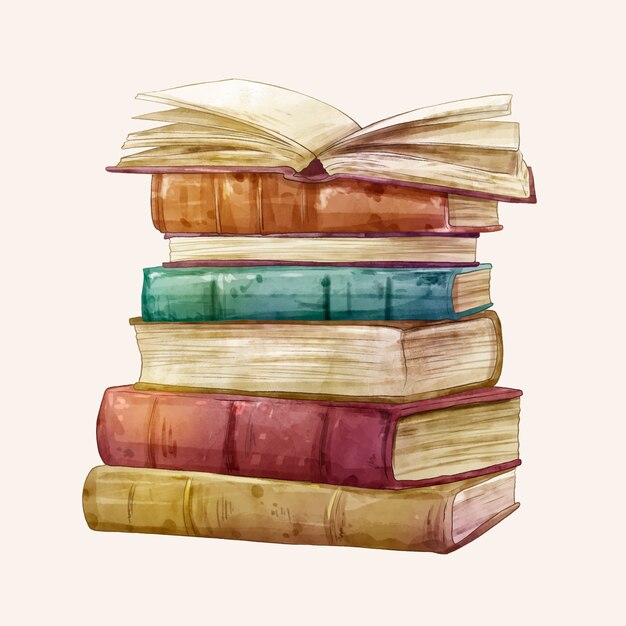 Ilustração em aquarela de livros