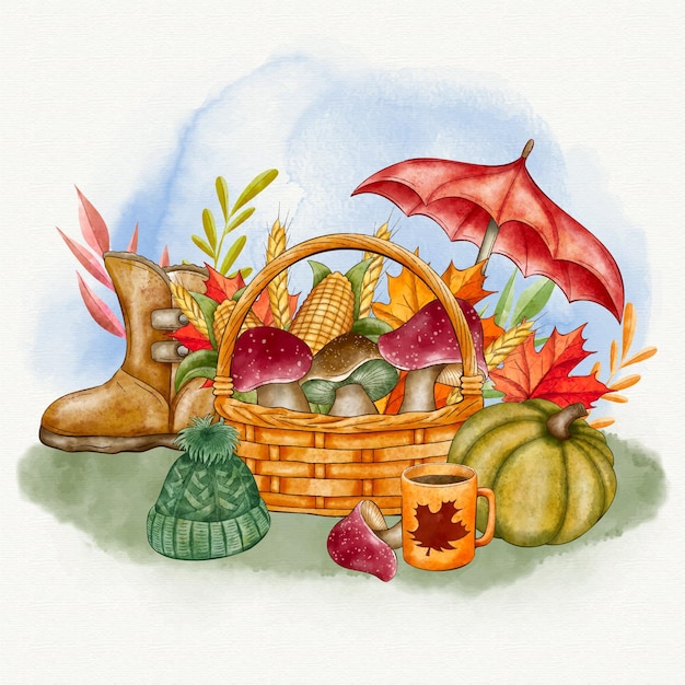 Ilustração em aquarela de outono