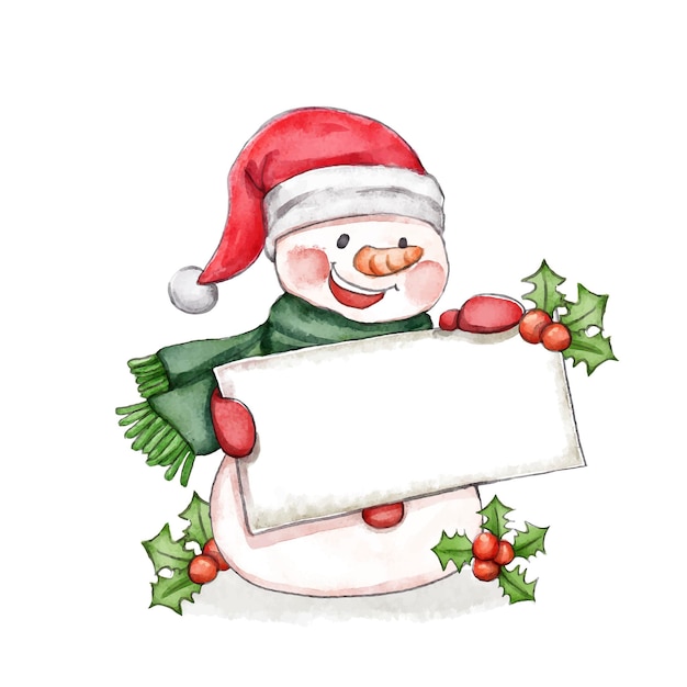 Vetor grátis ilustração em aquarela de personagem de natal segurando uma faixa em branco