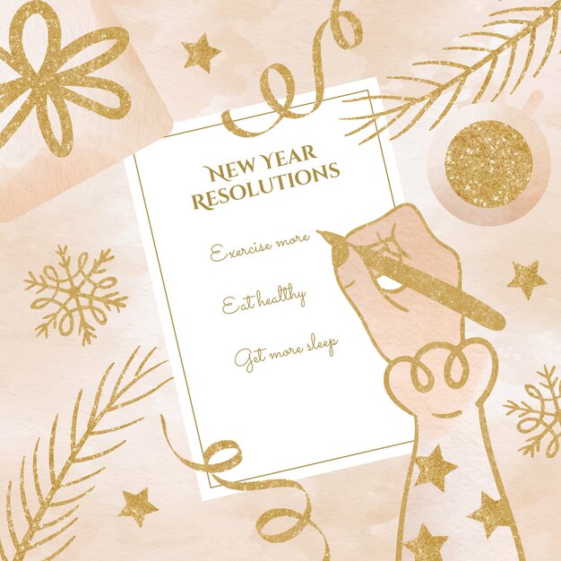Ilustração em aquarela de resoluções de ano novo