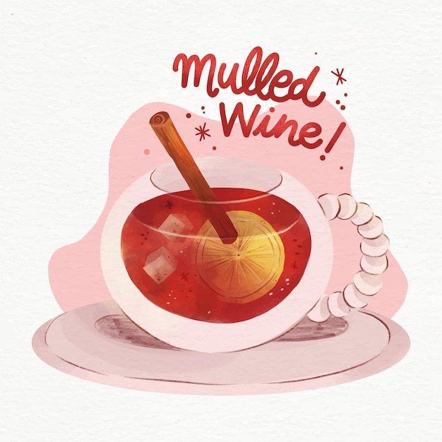 Ilustração em aquarela de vinho quente