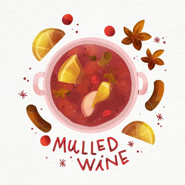 Ilustração em aquarela de vinho quente