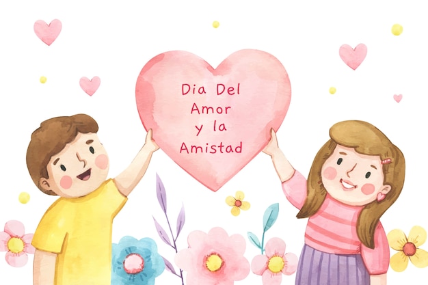 Ilustração em aquarela para celebração do dia del amor y la amistad