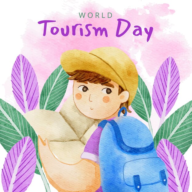 Ilustração em aquarela para celebração do dia mundial do turismo