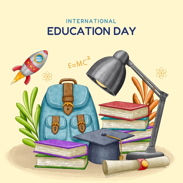 Vetor grátis ilustração em aquarela para o dia internacional da celebração da educação
