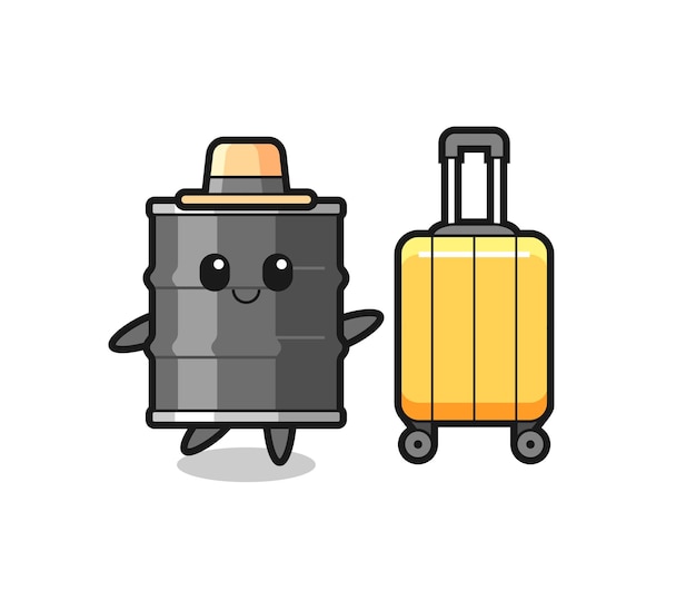 Ilustração em desenho animado de tambor de óleo com design fofo de bagagem de férias