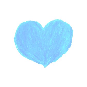 Ilustração em vetor colorida da forma de coração desenhada com tons pastéis de giz de cor azul