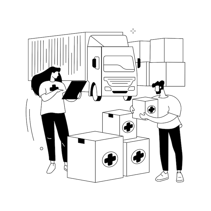 Vetor grátis ilustração em vetor conceito abstrato de ajuda humanitária assistência material de saúde ajuda independente serviço humanitário caridade dando ajuda durante a metáfora abstrata de desastre natural