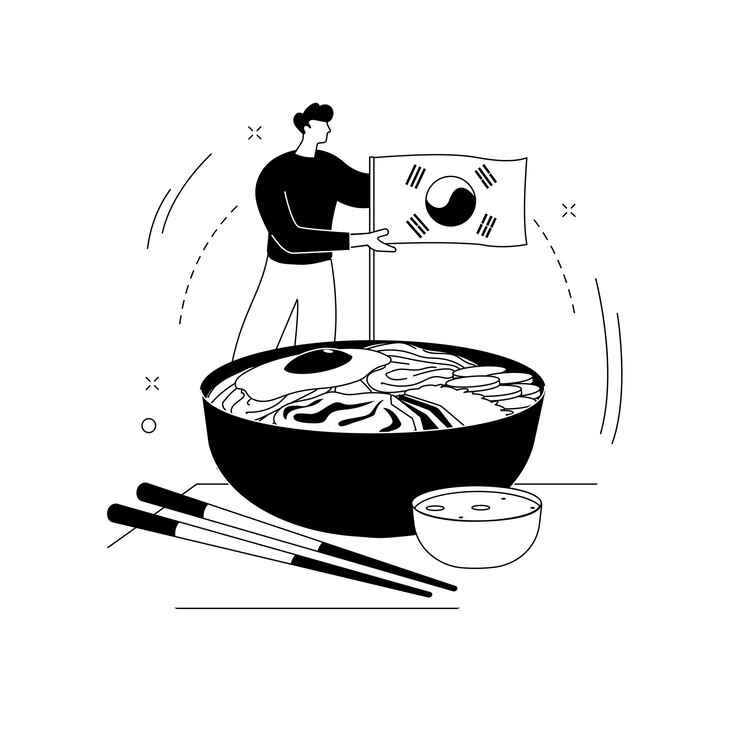 Vetor grátis ilustração em vetor conceito abstrato de cozinha coreana cozinha oriental menu de restaurante entrega de comida coreana mercado gourmet asiático especiaria refeição takeout comer tradicional metáfora abstrata