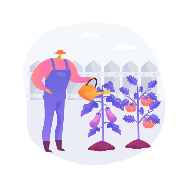Ilustração em vetor conceito abstrato de cultivo de vegetais. Jardinagem doméstica para iniciantes, plantio no solo, alimentos orgânicos, sementes de salada, jardim de recipiente, comer comida fresca metáfora abstrata.
