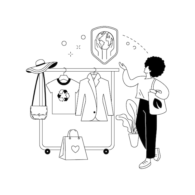 Ilustração em vetor conceito abstrato de moda sustentável marca de fabricação sustentável tecnologias verdes na moda produção ética de roupas roupas orgânicas zero desperdício metáfora abstrata