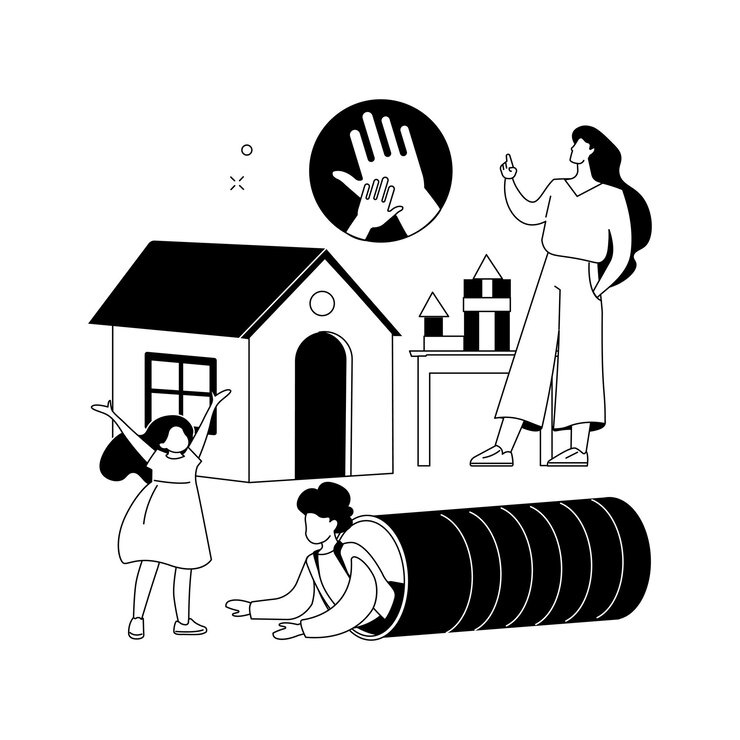 Vetor grátis ilustração em vetor conceito abstrato de puericultura dropin serviço de babá de creche de curto prazo creche dropin creche creche a tempo parcial metáfora abstrata do jardim de infância