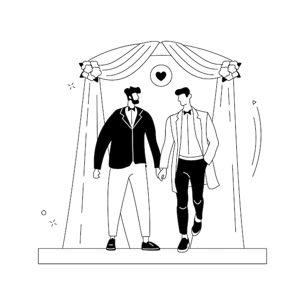 Ilustração em vetor conceito abstrato de união civil Parceria homossexual civil mesmo sexo dois noivos anéis de dia do casamento casal gay ou lésbico intolerância ao direito da família e metáfora abstrata de preconceito