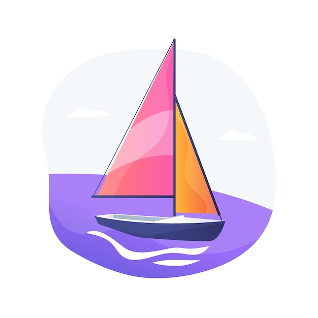 Ilustração em vetor conceito abstrato de vela. Barco à vela, esporte aquático, iate clube, aventura de verão, viagem romântica, vencedor da competição, ilha do mar, navegação oceânica, metáfora abstrata de transporte.