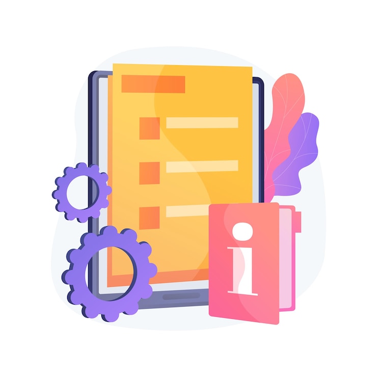 Vetor grátis ilustração em vetor conceito abstrato guia de serviço ao cliente. tutorial de atendimento ao cliente, manual de treinamento de excelência, dicas para funcionários, guia de implementação, metáfora abstrata de informações educacionais.