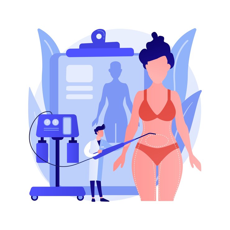 Vetor grátis ilustração em vetor conceito abstrato lipoaspiração. procedimento de lipo, aspiração de cirurgia plástica de remoção de gordura, contorno corporal, padrão de beleza, perda de peso, metáfora abstrata de alternativas de lipoaspiração.
