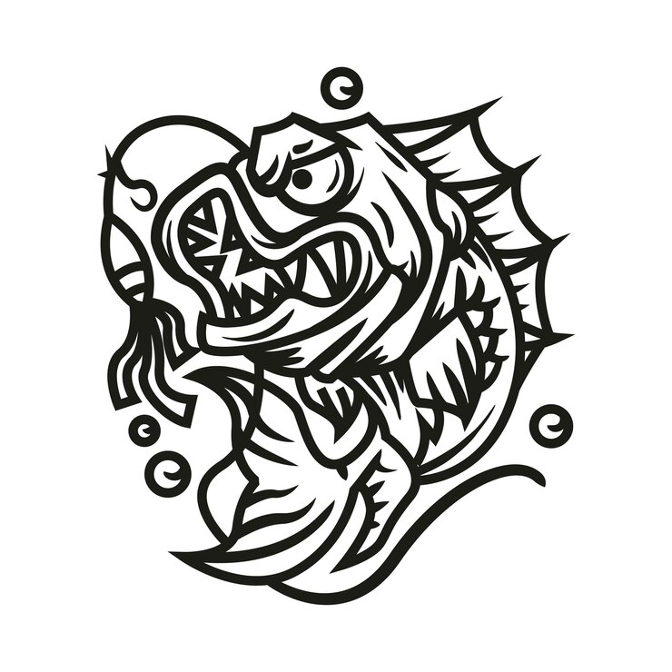 Vetor grátis ilustração em vetor de arte de linha de peixe com raiva